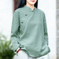 Buddha Stones Oblique Collar Knot button Loose Linen Clothing