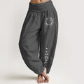 Buddha Stones Sun Moon Stars Pattern Women's Elastic Waist Harem Pure Cotton Pants