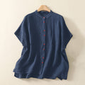Buddha Stones Summer Plain Red Buttons Short Sleeve Women's Shirt