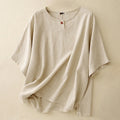 Buddha Stones Casual Plain  Women's Crew Neck Design Loose Half Sleeve T-shirt
