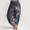Buddha Stones Lotus Koi Fish Pattern Women's Elastic Waist Pure Cotton Harem Pants